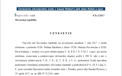 Štefan Harabin: Uznesenie odvolacieho súdu v kauze Róbert Lališ alias Kýbel a spol.