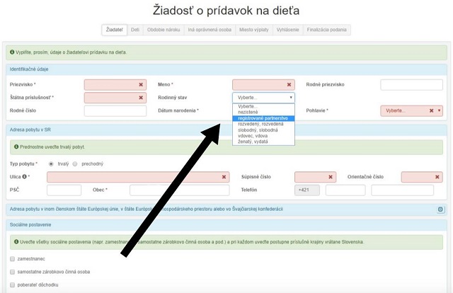Je to už naplánované? Štátna webová stránka v rozpore s legislatívou ponúka v žiadostiach zadať rodinný stav "registrované partnerstvo". 1