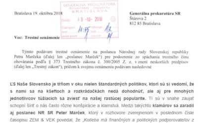 Marian Kotleba podal trestné oznámenie na poslanca Marčeka za tvrdenia v časopise ZEM a VEK.