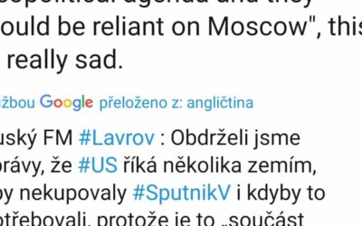 Lavrov oficiálne oznamuje, že vláda USA nalieha na ostatné krajiny, aby v rámci geopolitiky dali ruky preč od vakcíny Sputnik V.