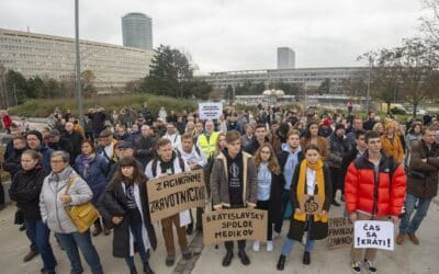 Lekári na proteste apelovali na vládu, aby riešila situáciu v zdravotníctve.