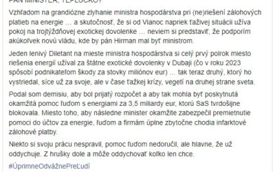 Pán minister, teplučko? Matovič kritizuje Hirmana. Vládu s ním odmieta podporiť.