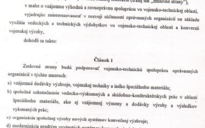 Kópia zmluvy o vojensko-technickej spolupráci medzi SR a Ruskom z roku 1997