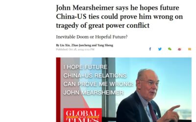 John Mearsheimer říká, že doufá, že budoucí čínsko-americké vztahy by mohly ukázat, že se v tragédii velmocenského konfliktu mýlil.